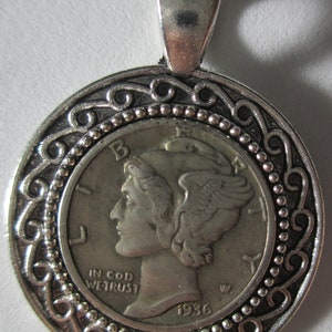 Vintage Silver Coin-Pendant-Mercury-Dime