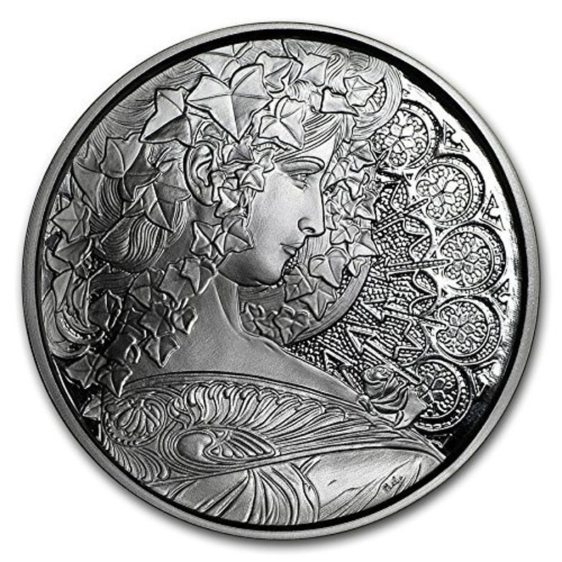 Mucha Art Ivy 1 Oz Proof Silver New Mi W Round Coa Max 60 Off Limited