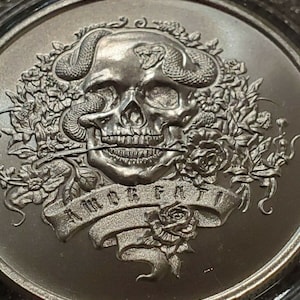 Latin Allure Love of Fate Memento Mori Amor Fati 1 oz .999 Silver skull snake