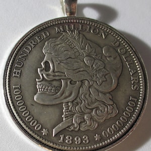 1893 Morgan Dollar Hobo Skull COIN PENDANT