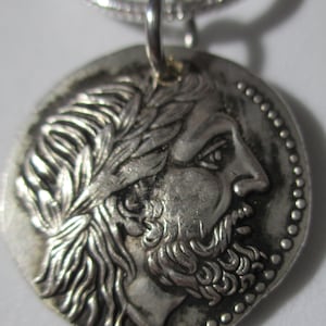 Ancient Greek Tetradrachm High Relief Antique Coin of King Philip II of Macedon - 323 BC with 24&quot; sterling silver necklace