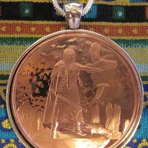 Celtic Lore: Morrigan the Queen of Battles – 24 Inch Sterling Silver Necklace, Copper Coin-Pendant