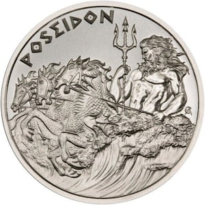 Poseidon-the Olympian God of the sea High Relief BU 1 OZ .999 Fine Silver - Greek Gods