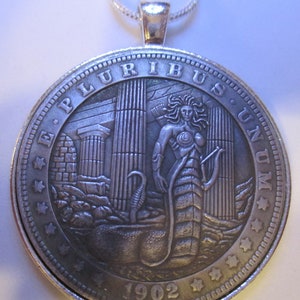 HOBO NICKEL Coin Medusa  Novelty Coin Pendant 24 inches Silver Necklace