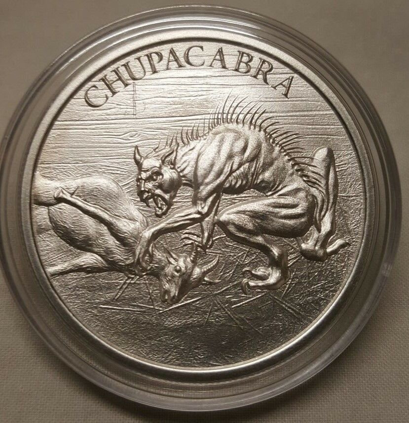 Chupacabra 1 oz 999 Silver Round American Folklore High Relief Bigfoot Goat Suck