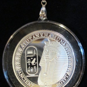 Ancient Egyptian Pharoah Tutankhamun Coin/Pendant (Air Tight Capsule) with 24&quot; sterling silver necklace