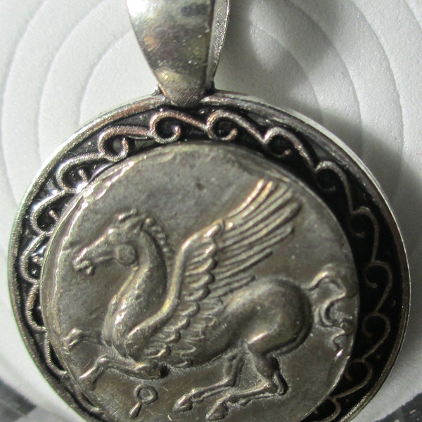 Pegasus the mythological winged horse Stater, ancient Greek coin pendant -Antique High Relief coin