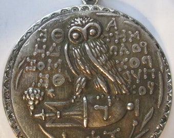NEW-Owl of Athena AntiquVery High Relief  Coin/Pendant