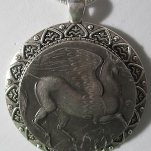 Very High Relief  Great Goddess of Carthage, Sky Goddess Flying Pegasus Coin/Pendant with 24&quot; sterling silver necklace