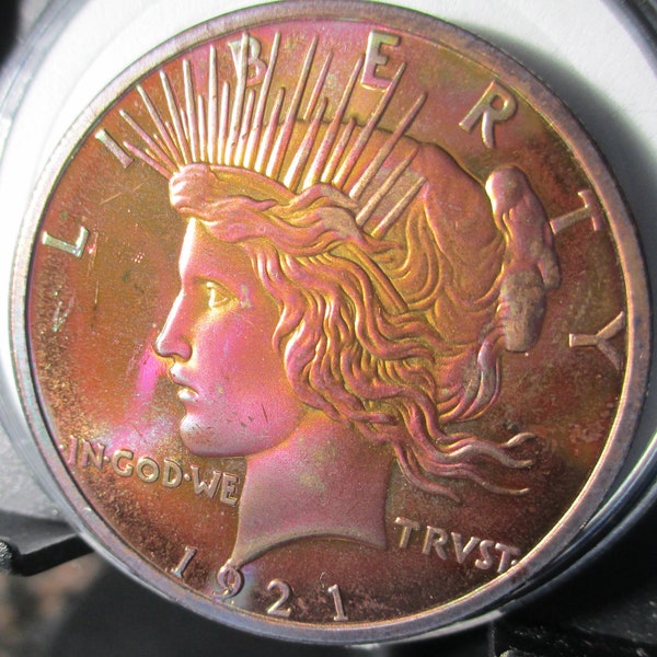 Peace Dollar Rainbow Toned 1 Ounce Copper Round, STUNNING!!!