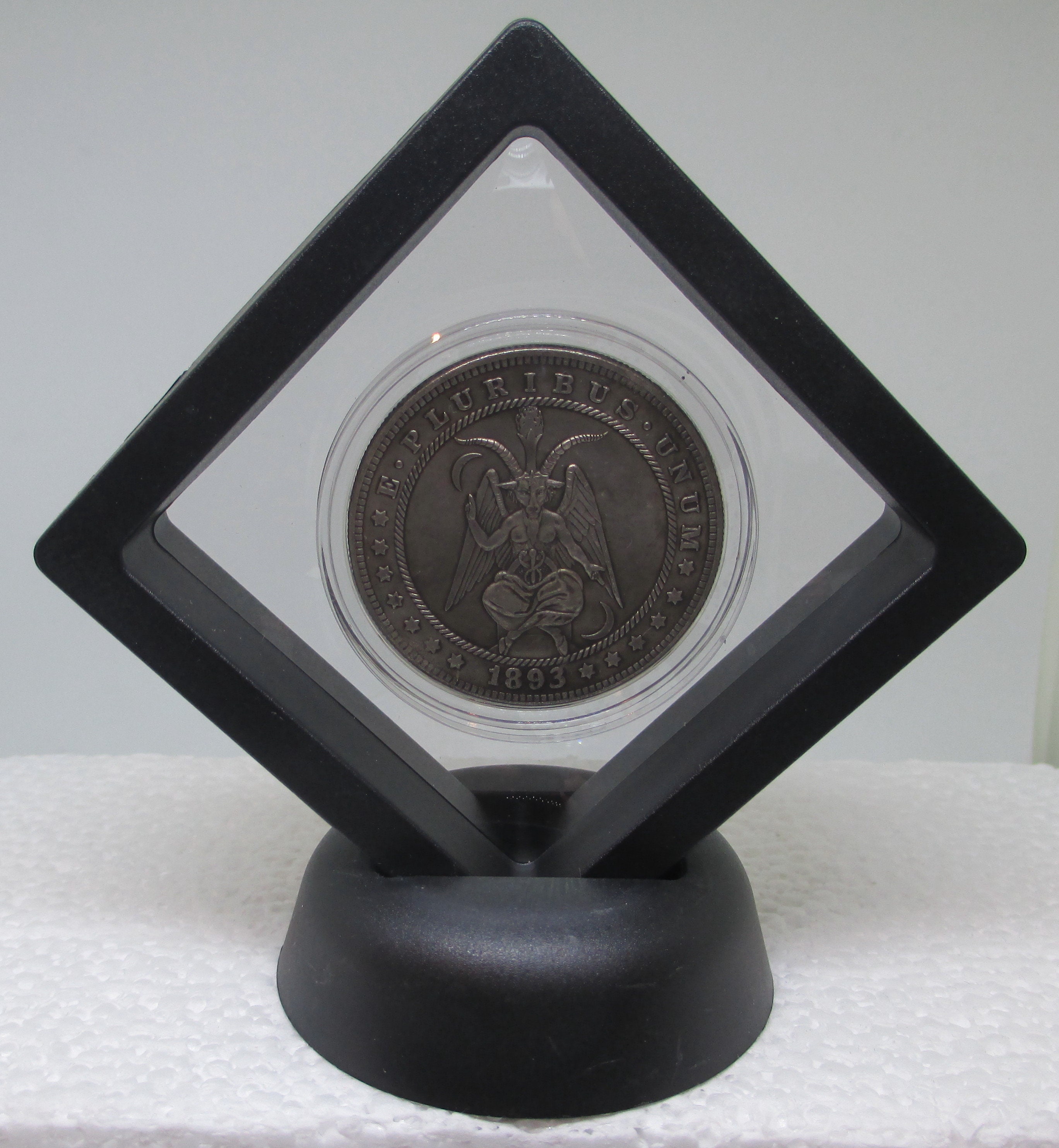 Framed With Display Stand, Hobo Nickel 1893 Morgan Dollar Devil