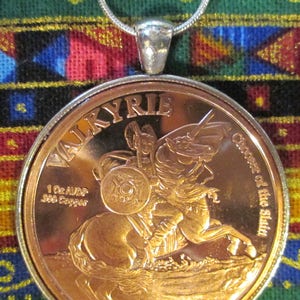Valkyrie- Odin Warrior Maidens Sterling Silver Necklace, Copper Coin Pendant