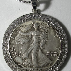 NEW-24&quot;sterling silver necklace with coin/pendant Walking Liberty Half Dollar