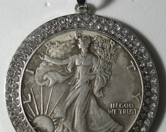 NEW-24&quot;sterling silver necklace with coin/pendant Walking Liberty Half Dollar