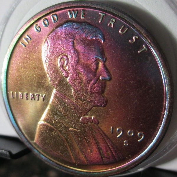 ONE Ounce 39 MM Copper Round 1909 S Lincoln Wheat Cent Design Rainbow Toned , STUNNING!!!