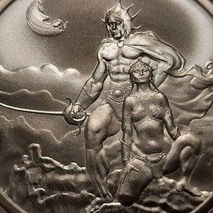 Swordsman of Mars 2 OZ .999 Silver Coin FRANK FRAZETTA New! Large 47mm