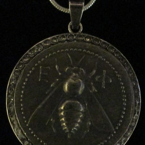 NEW-Antique High Relief Ancient Greek Bee Coin/Pendant with 24&quot; sterling silver necklace