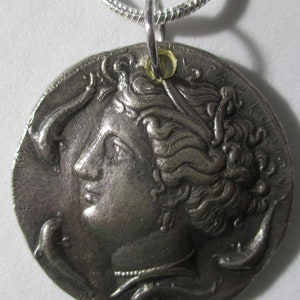 NEU-Altgriechisch Sehr Hochrelief Antike Artemis-Arethusa, oder Persephon, Syracuse Dekadrachm Münze Sterling Silber Halskette