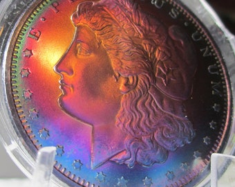 Morgan Dollar Regenbogen getönten 1 Unze Kupfer Runde, Atemberaubend !!!