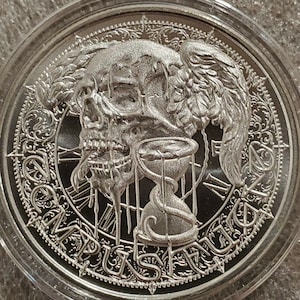 Latin Allure Memento Mori &quot;Time Flies&quot; 1 oz .999 Silver coin skull Tempus Fugit