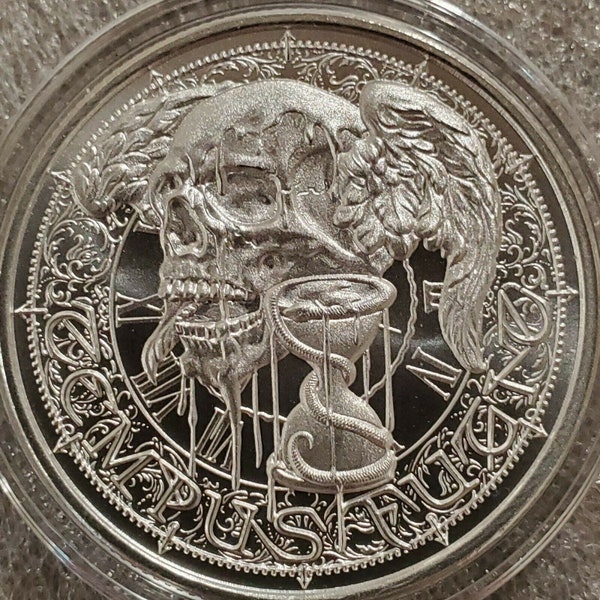 Latin Allure Memento Mori "Time Flies" 1 oz .999 Silver coin skull Tempus Fugit
