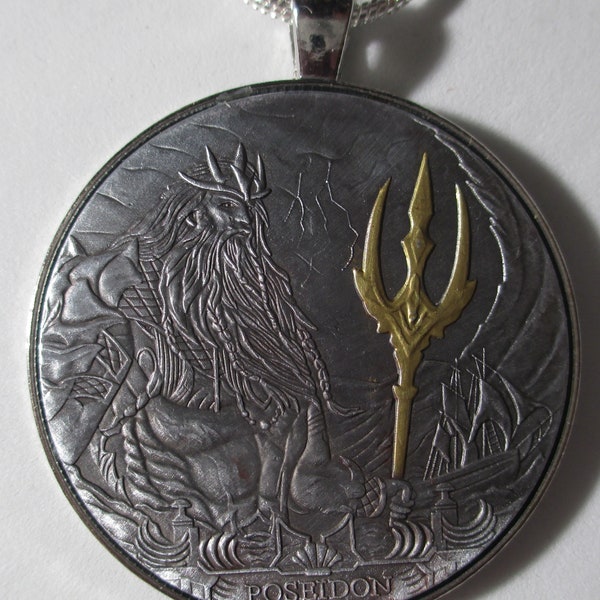 Poseidon God of the Sea COIN/PENDANT with 24" sterling silver necklace