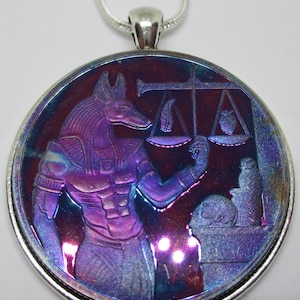 Ancient Egyptian ANUBIS Colored COIN/PENDANT with sterling silver necklace & Gift Bag
