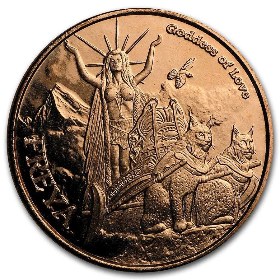 Norse Gods Series Freya - Valkyrie 1 Oz .999 Copper BU Round USA ...