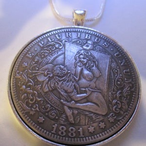 1881 Painter Drawn into Canvas Portrait Comes to Life Coin Pendant 24 inches Silver Necklace