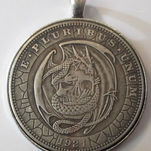 HOBO NICKEL Dragons (Skull Embrace) Novelty Coin Pendant