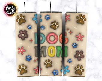3D Gonflé Chien Maman Fleur 20oz Sublimation Tumbler Designs, Dog Mama Gift, Dog Lovers Tumbler PNG, Straight / Tapered Designs Sublimation
