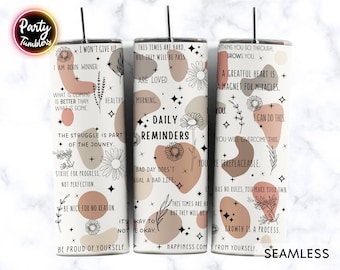 Daglig påminnelse Tumbler Wrap, Boho dagliga påminnelser affirmationer tumbler, dagliga affirmationer sublimering rak & avsmalnande digital nedladdning