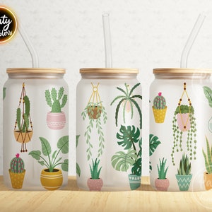 Crazy Plant Lady Glass Can , Indoor Plants Can Glass, Botanical Clipart Png, Glassware Can Glass,Hanging Plants Can For 16 oz Glass Can Wrap