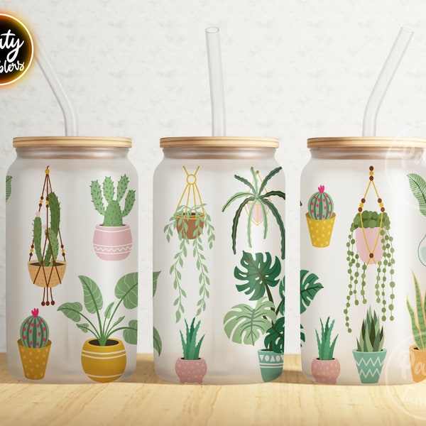 Crazy Plant Lady Glass Can, Indoor Plants Can Glass, Botanical Clipart Png, Glassware Can Glass, Hanging Plants Can For 16 oz Glass Can Wrap