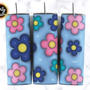 3D Gonflé Rétro Fleur Tumbler Wrap PNG, Marguerites Tumbler wrap 20 oz Skinny Tumbler Sublimation , Conceptions droites / coniques Sublimation