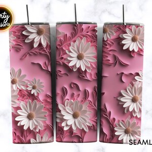 3D White Daisies 20oz Skinny Tumbler Sublimation Design, 20oz Sublimation Tumbler Designs, White Floral Summer Tumbler Png, Digital Download