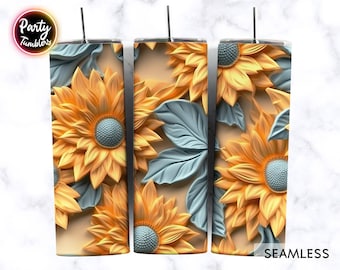 3D Sunflowers 20 oz Skinny Tumbler Sublimation Design , 3D Sunflower Sublimation Tumbler, Straight & Tapered Tumbler Wrap , Instant Download