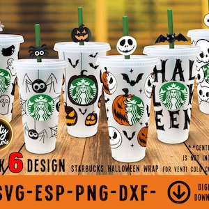 6 Seamless Venti Cold Cup Halloween SVG Bundle , 24 Oz Starbucks Venti Cold Cup , Halloween Bundle SVG , SVG File For Cricut & Silhouette