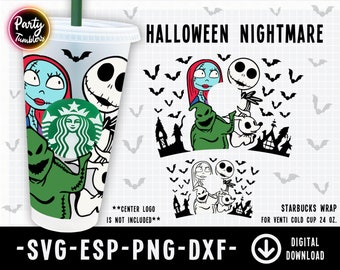 Jack Skellington Full Wrap Plotter, Jack Halloween Venti Cold Cup 24oz SVG, Spooky Season Venti Cold Cup svg, Silhouette, SVG-Datei für Cricut