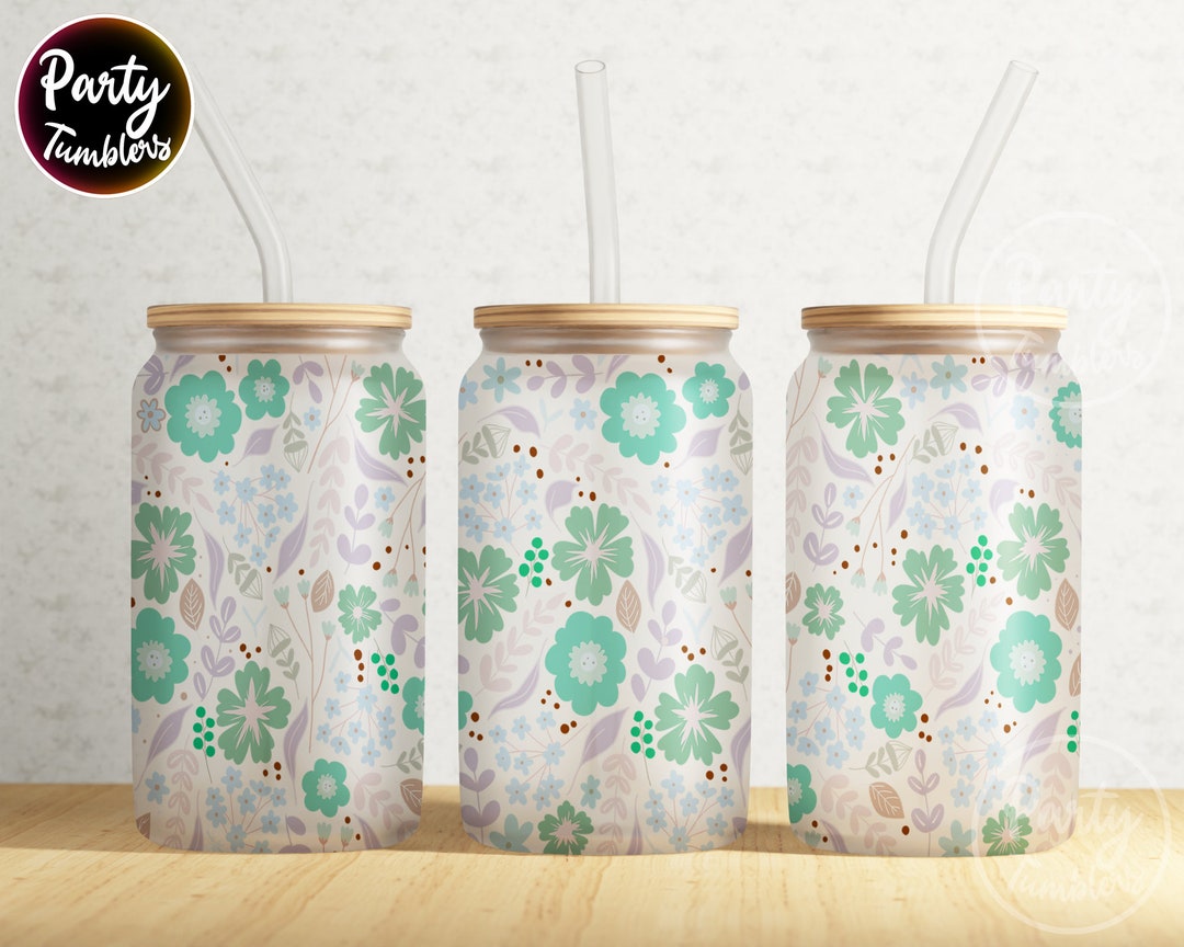 Flower 16 Oz Libbey Glass Can Tumbler Sublimation Design, Hand Draw ...