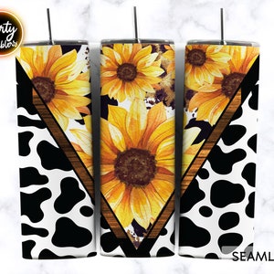 SunFlower Cow Print 20oz Sublimation Tumbler Designs , Cow Country Western Tumbler Wrap Sublimation Straight & Tapered Png, Digital Download