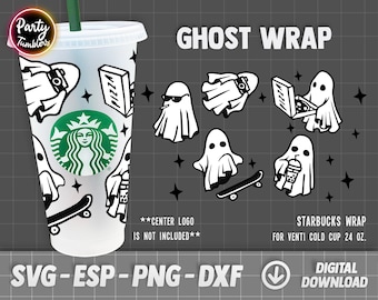 ハロウィン カップ ラップ SVG、不気味な SVG、かわいいゴースト 24 オンス ベンティ コールド カップ、レッツ ゴー グールズ ベンティ コールド カップ 24 オンス、SVG、Png、Cricut 用 DXF ファイル