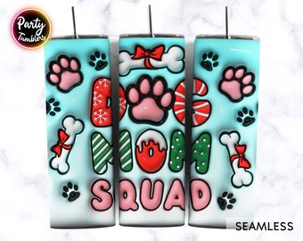 3D Gonflé Dog Mom Squad 20oz Sublimation Tumbler Designs, Cadeau de Noël, 3D Dog Lovers Tumbler Png , Sublimation droite et effilée
