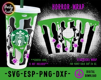 Beetle Juice Kalte Tasse svg, tropfender grüner saft voll wrap venti kalte tasse 24oz svg, Halloween-Komödie Film Tumbler svg, SVG-Datei für Cricut