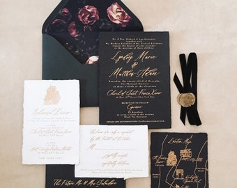 Wedding Calligraphy Invitation, Heirloom Calligraphy Wedding Invitation // Foil on Handmade Paper