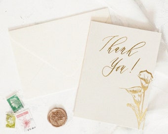 Thank you card Gold foil, thank you card set, wedding thank you card, bridesmaid thank you card, friends thank you card, foil pressed