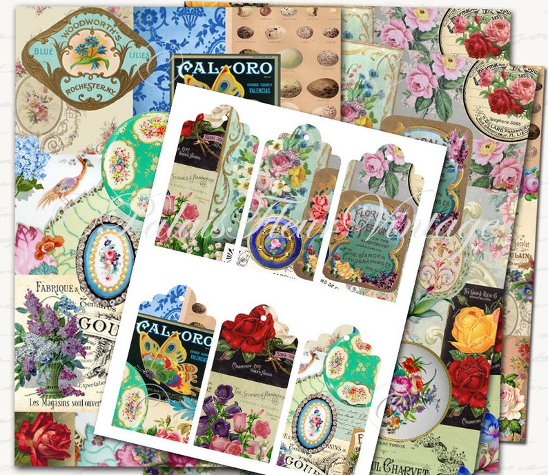 A4 Victorian Rose Decoupage Art Paper Digital Instant Download Etsy