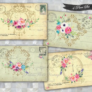 Antique Victorian French Floral Postcards Note Paper Cards Instant ...
