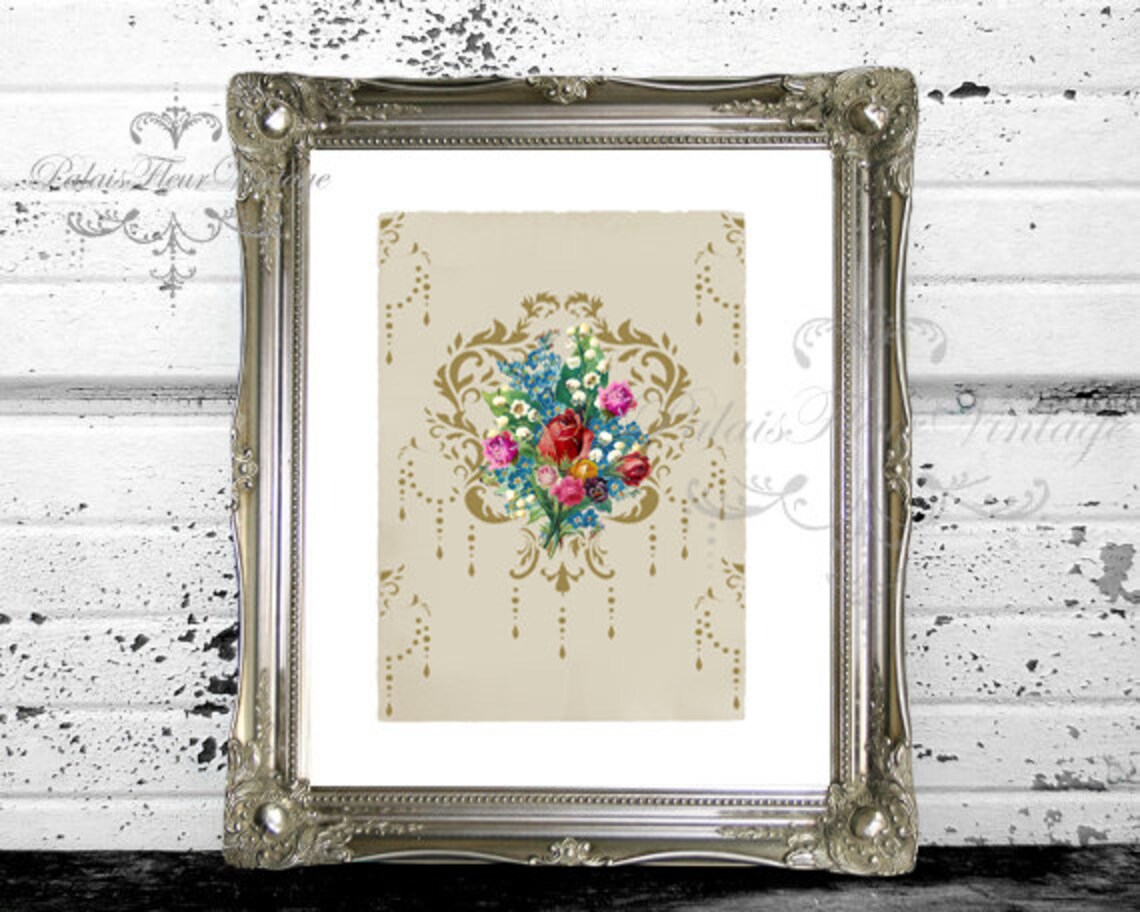 Antique Victorian Rose Floral Wallpaper Graphic Art Book Plate Etsy