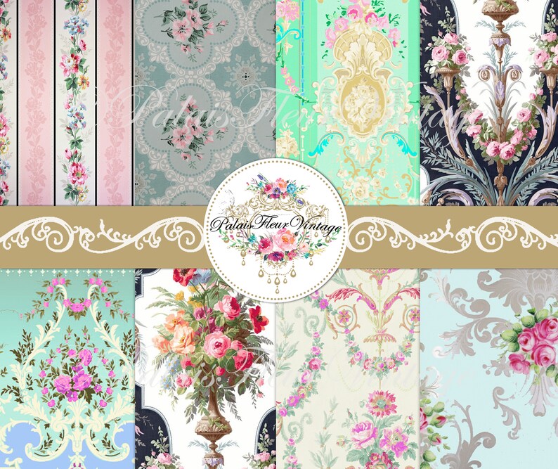A4 Paris Français Ancien Papier Peint Floral Papier Numérique Etsy